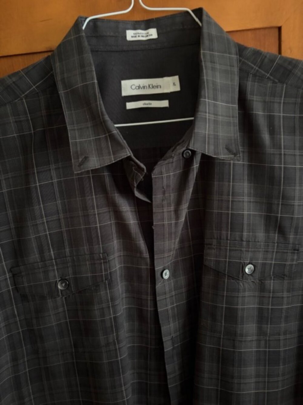 Calvin Klein Dark Plaid Slim Fit Short Sleeve Shirt XL